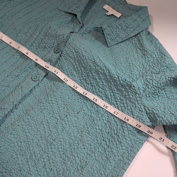 Habitat Top Womens Small Blue Button Front Art Crinkle Blouse - Picture 8 of 9
